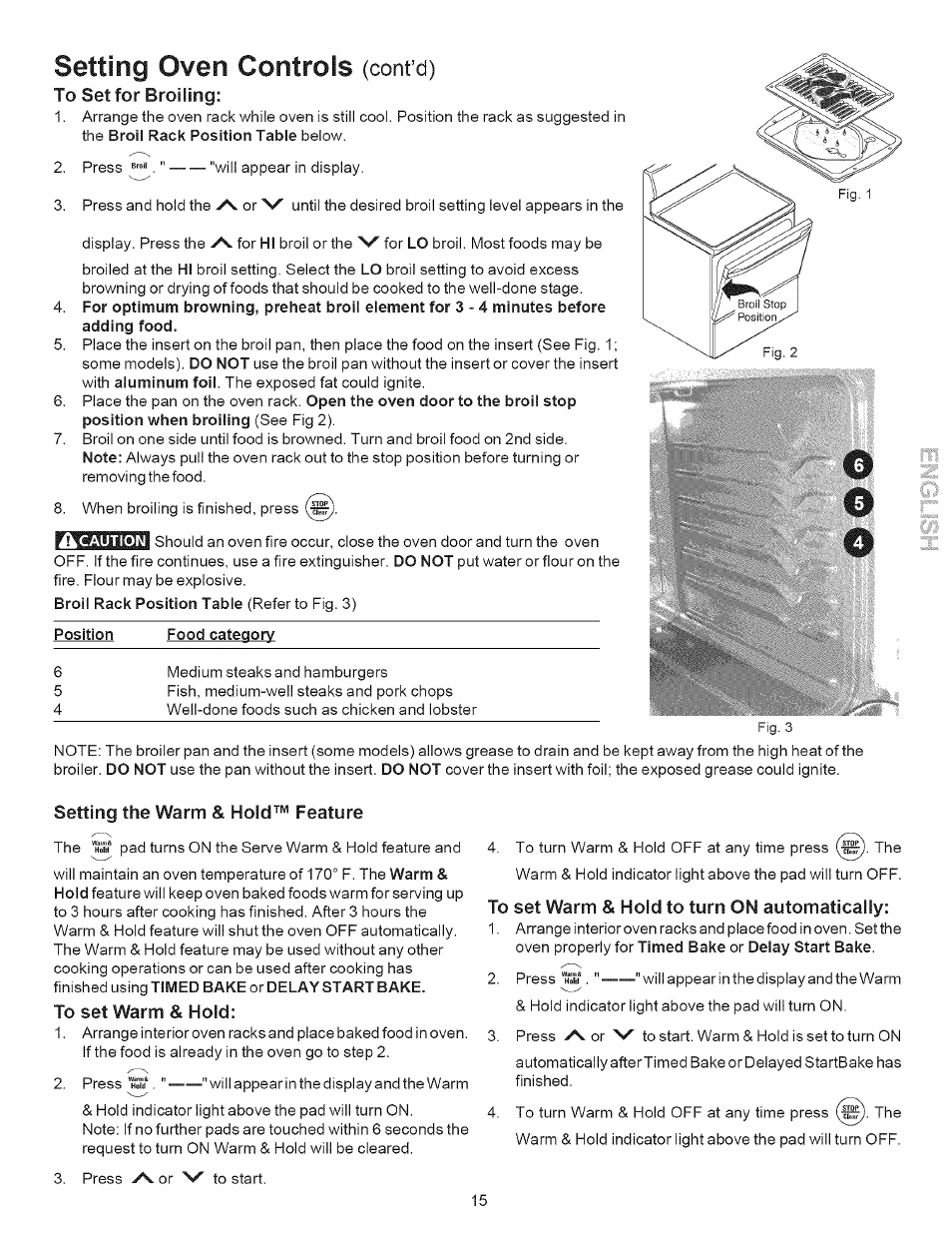 Position food category, Setting oven controls, Acaution | Cont’d) | Kenmore 790.9643 User Manual | Page 15 / 23