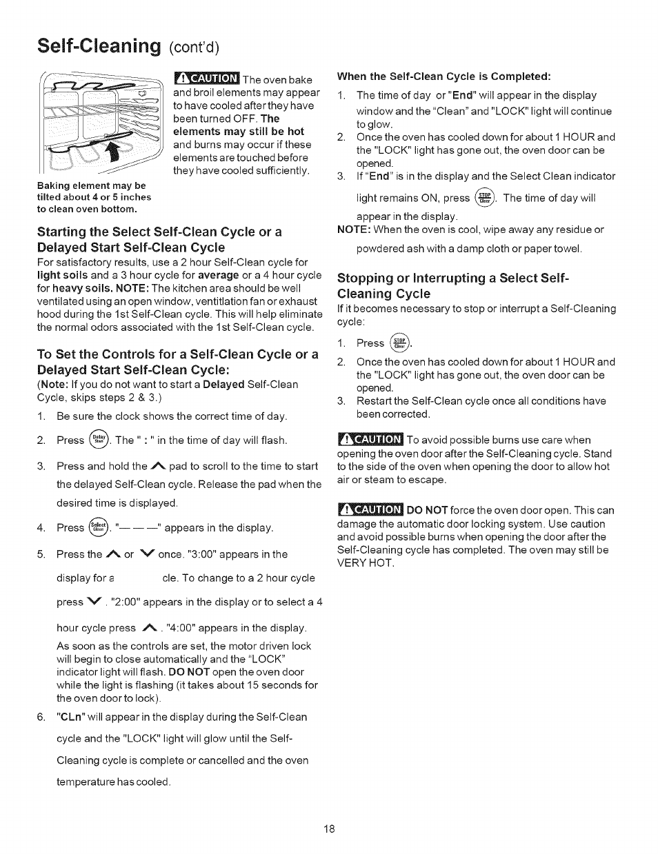 When the self-clean cycle is completed, Self-cleaning, Cont’d) ikcaution | Ikcaution | Kenmore 790.9643 User Manual | Page 18 / 23