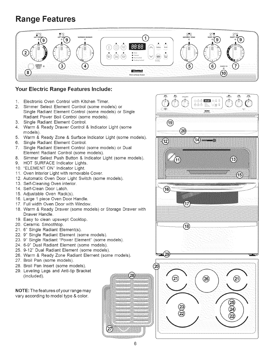 Range features | Kenmore 790.9643 User Manual | Page 6 / 23