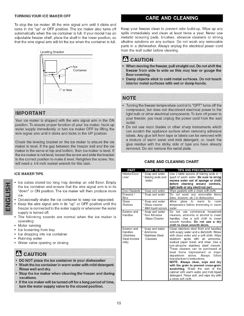 Care and cleaning, Nqt:e | Kenmore 25344133802 User Manual | Page 10 / 13