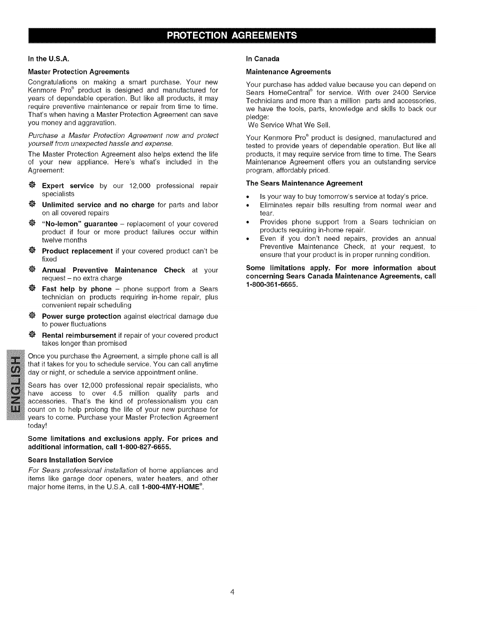 Protection agreements | Kenmore 25344133802 User Manual | Page 4 / 13