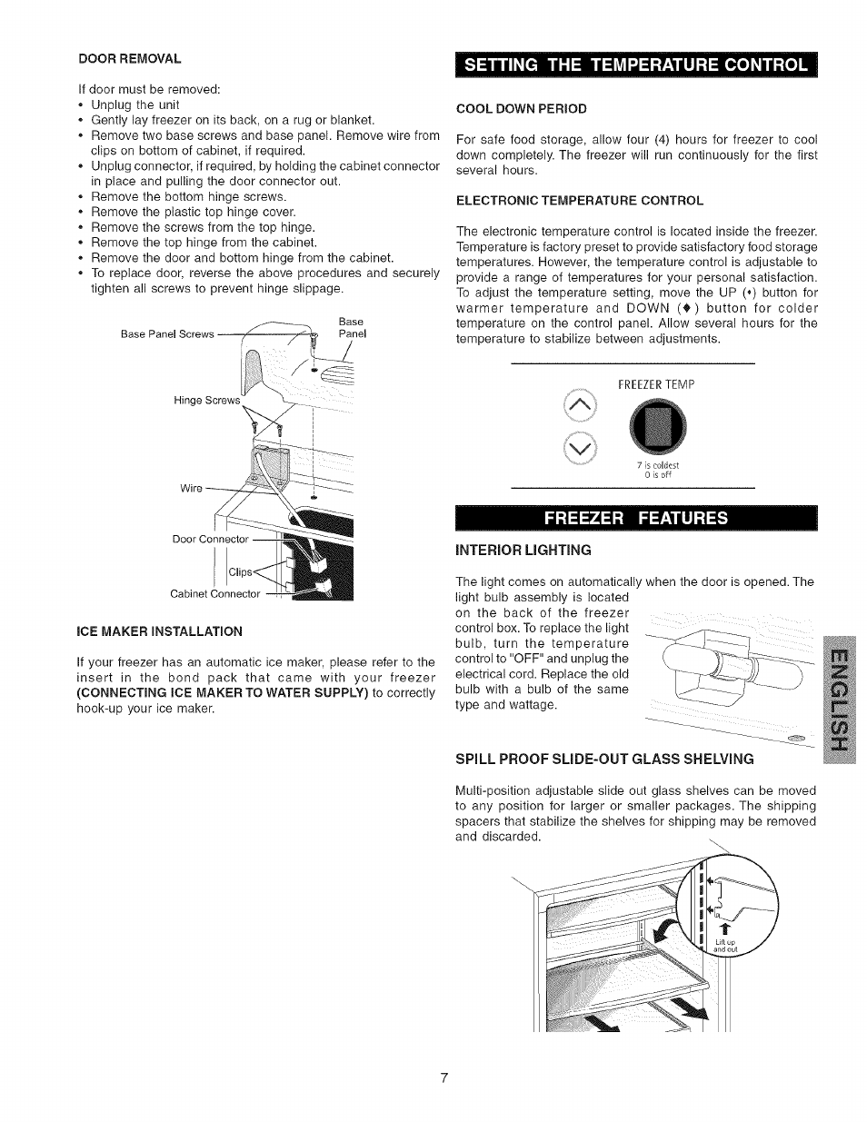 Setting the temperature control, Freezer features, Freezer features -9 | Kenmore 25344133802 User Manual | Page 7 / 13