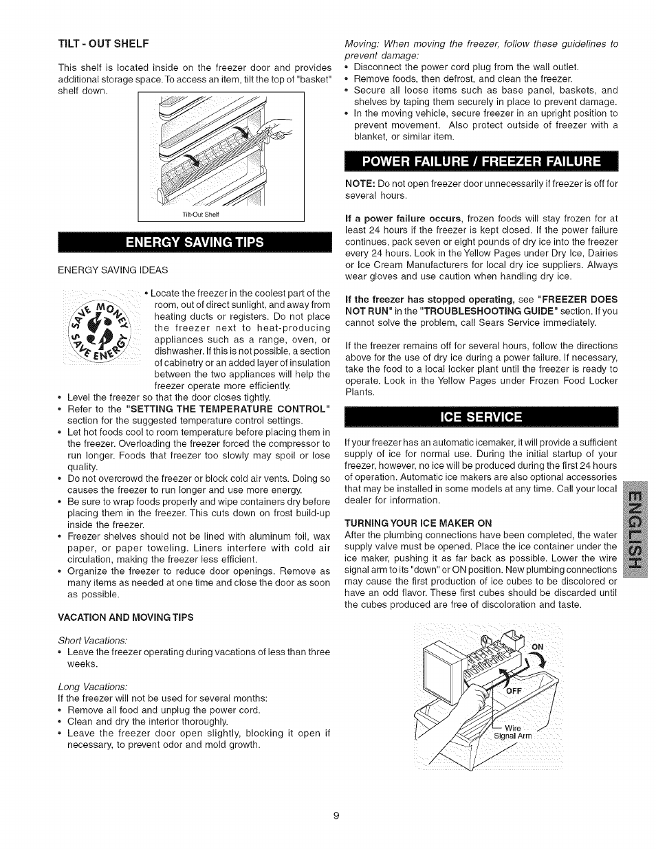 Energy saving tips, Power failure / freezer failure, Ce service | Kenmore 25344133802 User Manual | Page 9 / 13