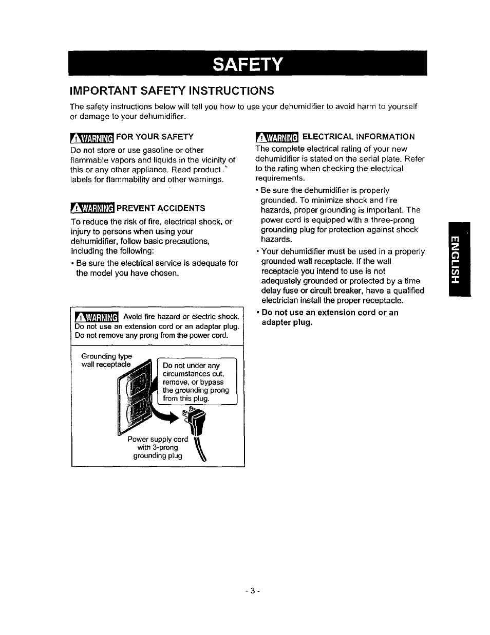 Safety, Important safety instructions | Kenmore 580.5145 User Manual | Page 3 / 13