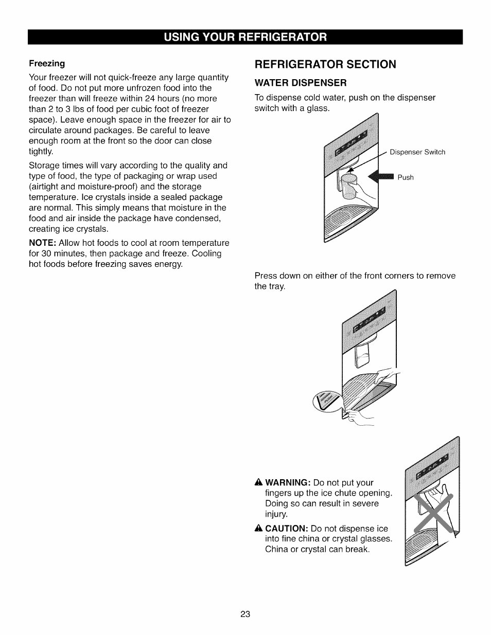 Freezing, Using your refrigerator | Kenmore ELITE 795.7105 User Manual | Page 23 / 46