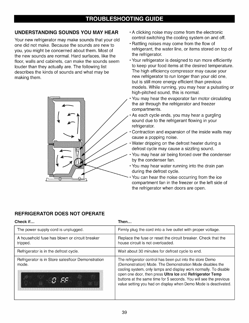 Understanding sounds you may hear, Refrigerator does not operate | Kenmore ELITE 795.7105 User Manual | Page 39 / 46