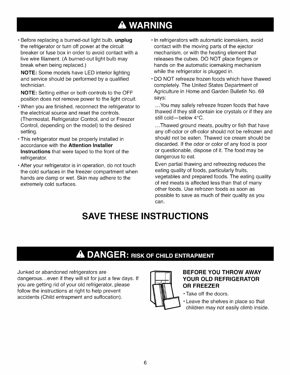 A warning, Save these instructions, Warning | Save these instructions a danger | Kenmore ELITE 795.7105 User Manual | Page 6 / 46