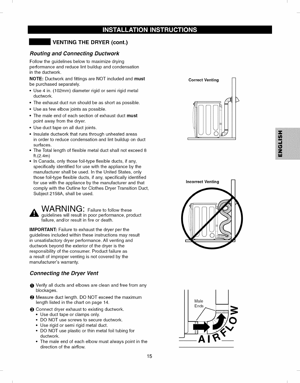 Warning | Kenmore ELITE 796.8051 User Manual | Page 15 / 68