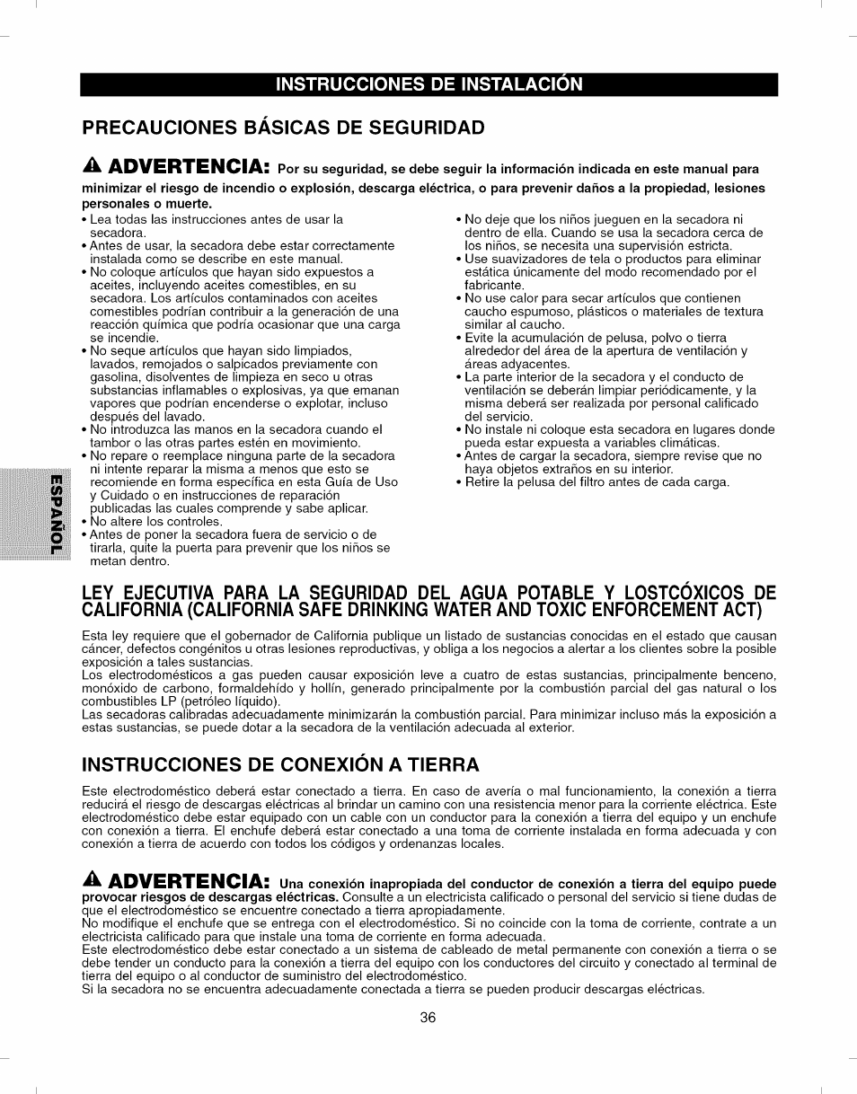 Precauciones basicas de seguridad, Instrucciones de conexión a tierra, A advertencia | Kenmore ELITE 796.8051 User Manual | Page 36 / 68