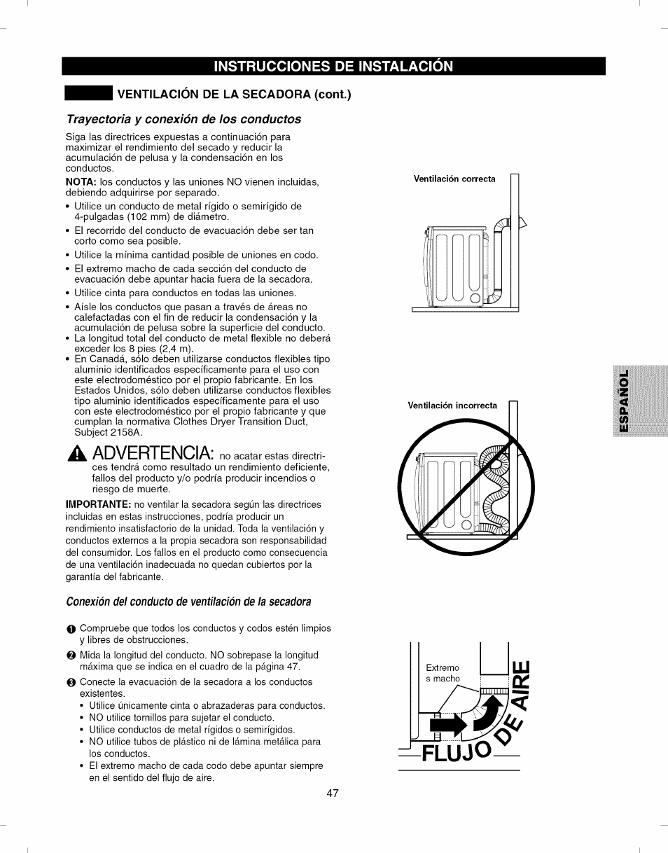 Flujo, Advertencia, I_____ ^lij | Kenmore ELITE 796.8051 User Manual | Page 47 / 68