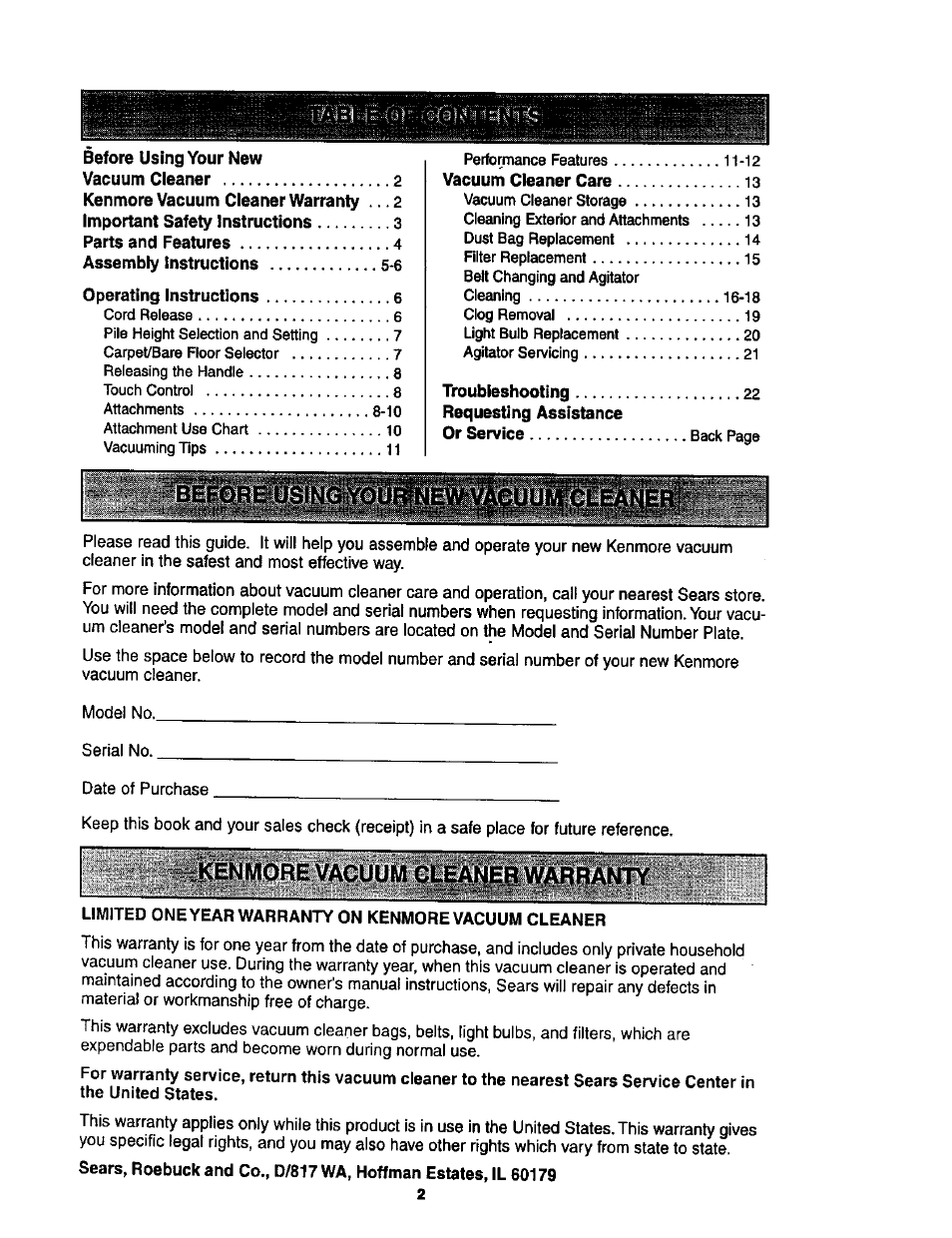 Kenmore | Kenmore ASPIRADORA 116.35623 User Manual | Page 2 / 44