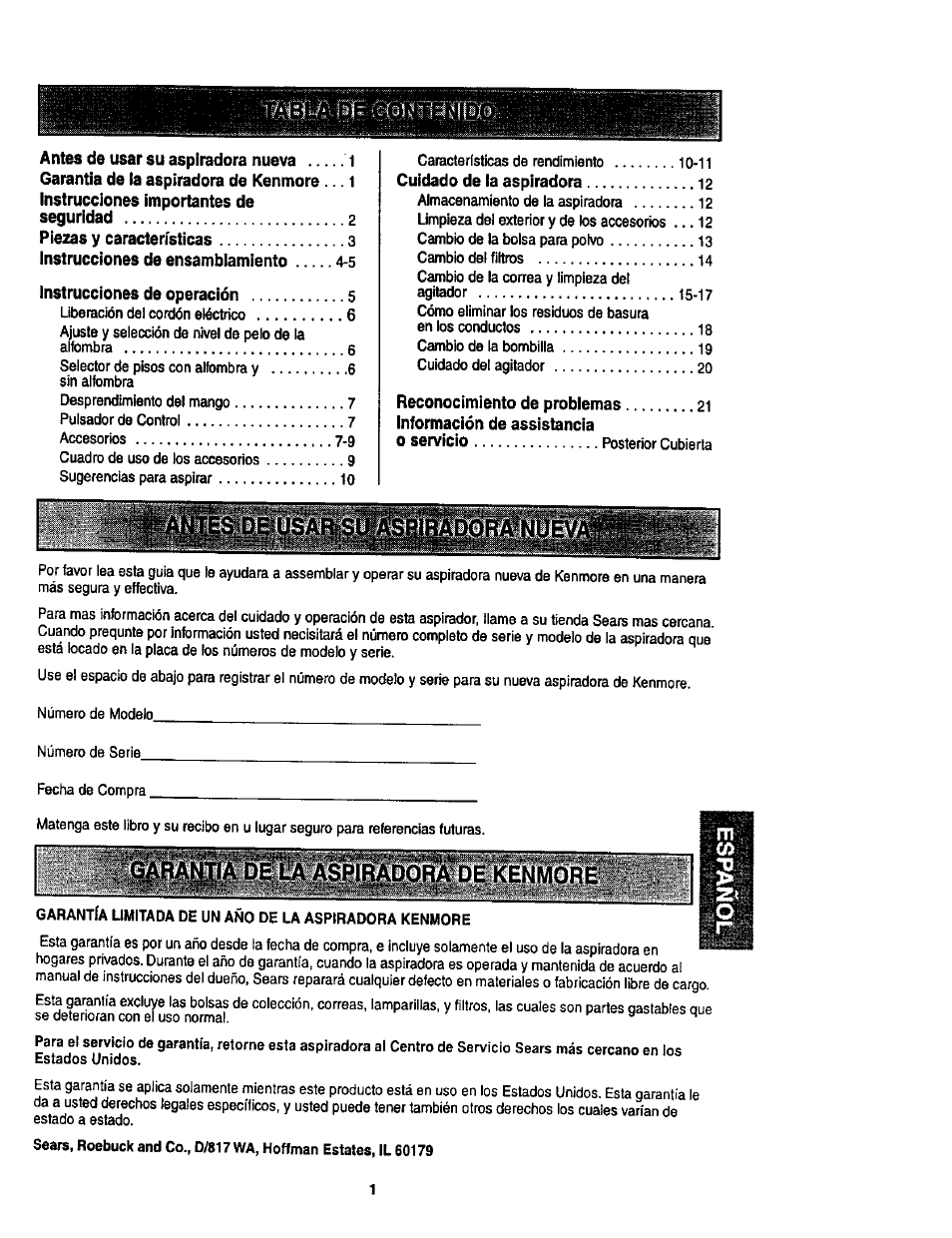 Garantia de la aspiradora'de kenmore | Kenmore ASPIRADORA 116.35623 User Manual | Page 23 / 44