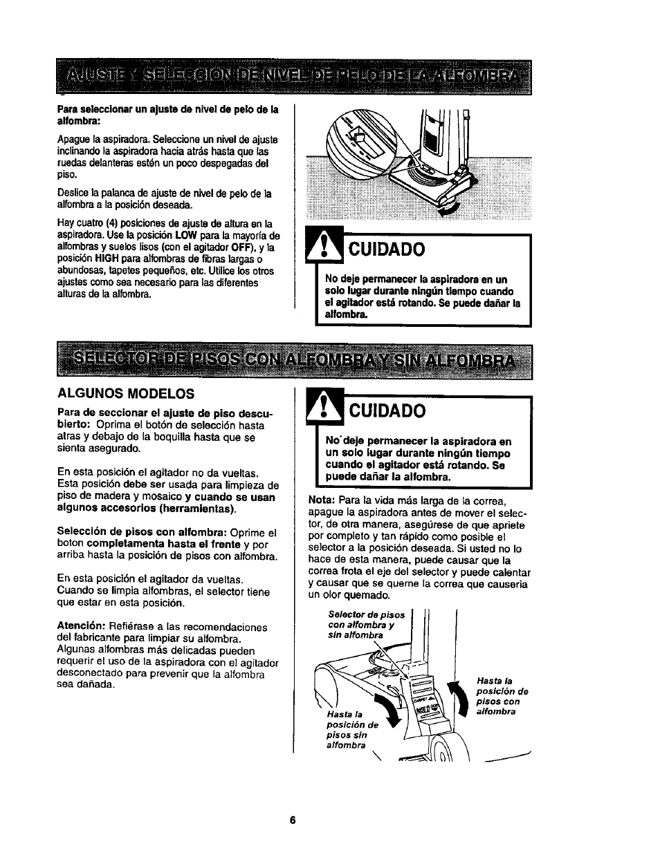 Cuidado, Algunos modelos | Kenmore ASPIRADORA 116.35623 User Manual | Page 28 / 44