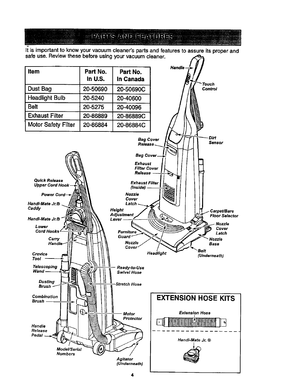 Extension hose kits | Kenmore ASPIRADORA 116.35623 User Manual | Page 4 / 44