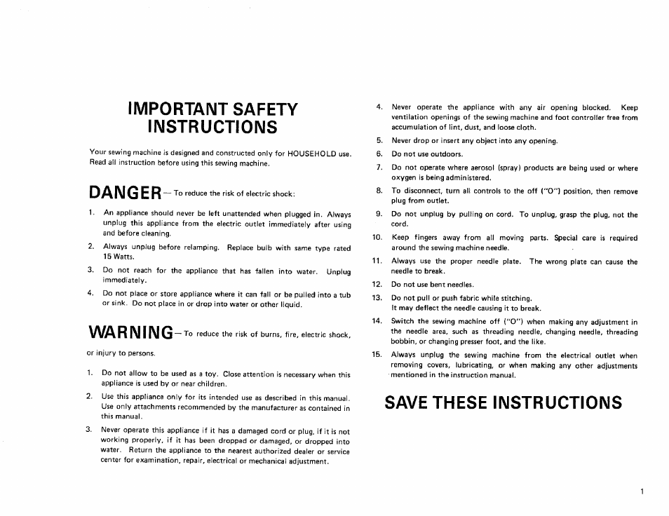 Important safety instructions, Danger, Save these instructions | Warning | Kenmore 385. 17622 User Manual | Page 3 / 52