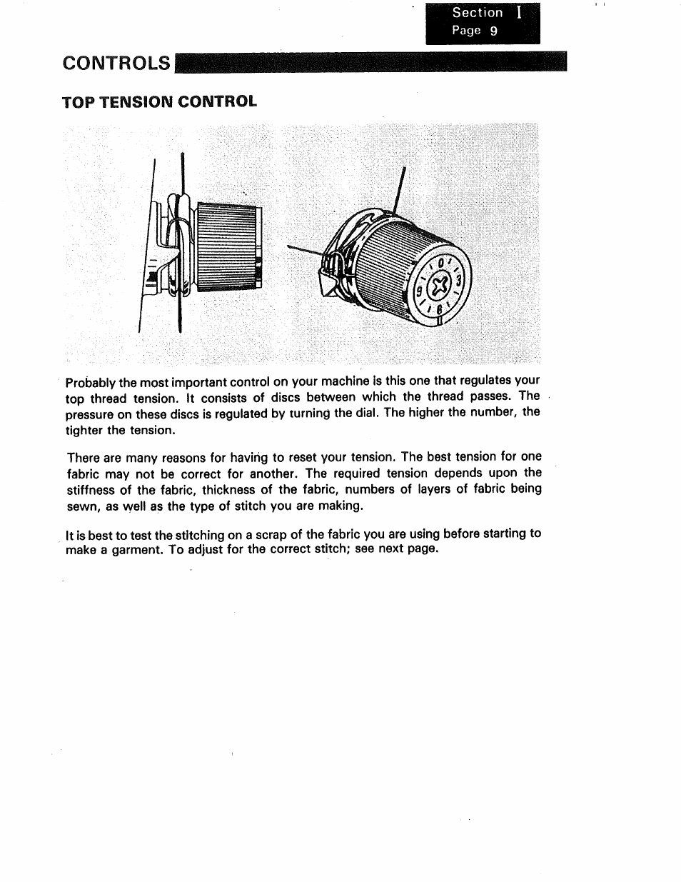 Controls, Top tension control | Kenmore 1250 User Manual | Page 10 / 47