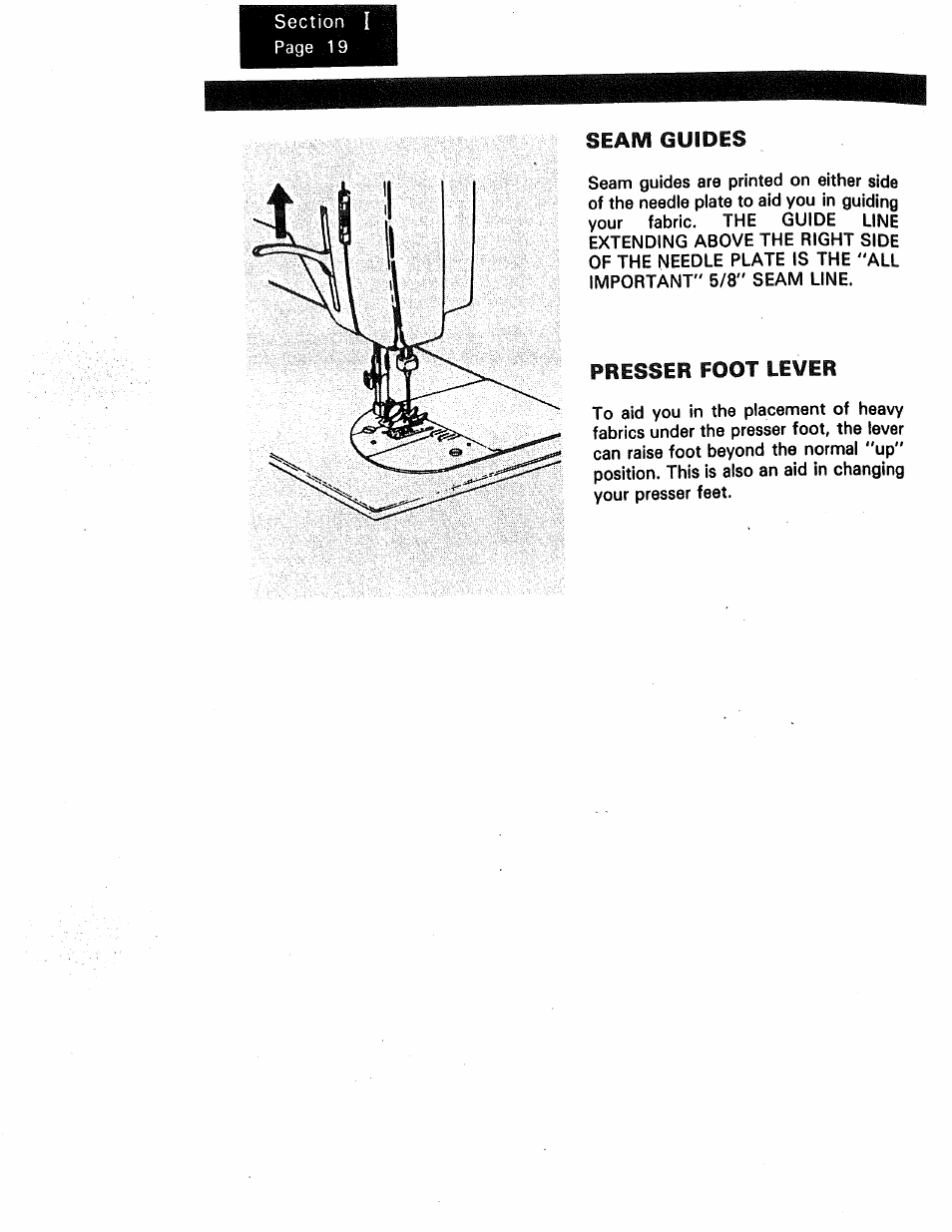 Seam guides, Presser foot lever, Seam guide | Kenmore 1250 User Manual | Page 21 / 47