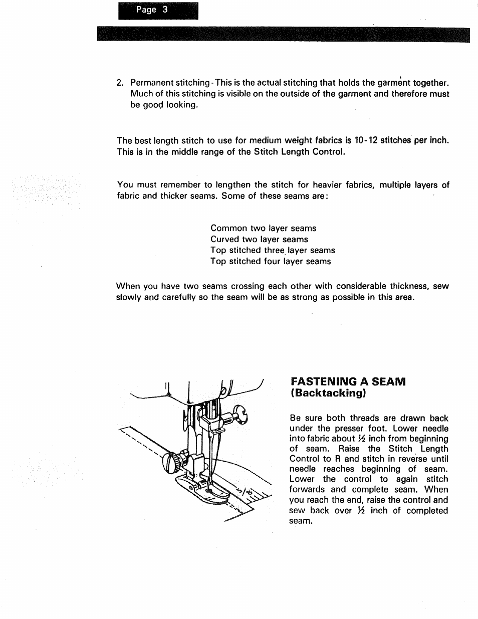 Fastening a seam (backtacking) | Kenmore 1250 User Manual | Page 27 / 47