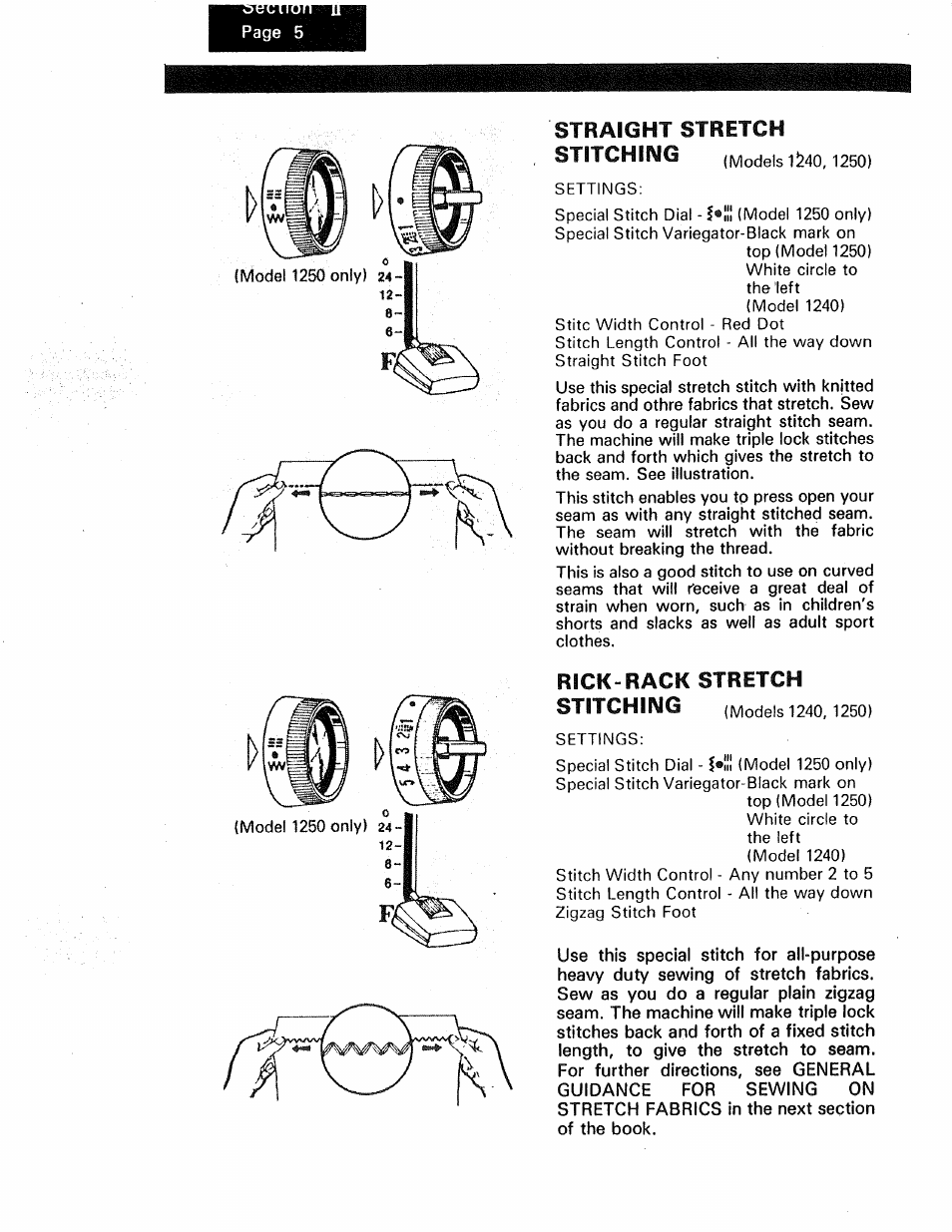 Rick-rack stretch, Straight stretch stitching, Rick-rack stretch stitching | Kenmore 1250 User Manual | Page 29 / 47