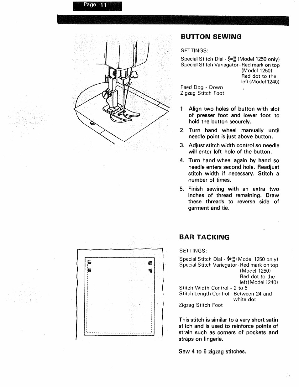 Button sewing, Bar tacking | Kenmore 1250 User Manual | Page 35 / 47