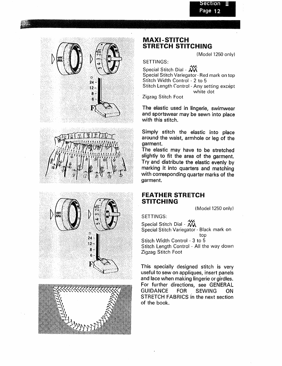 Maxi-stitch stretch stitching, Feather stretch stitching | Kenmore 1250 User Manual | Page 36 / 47