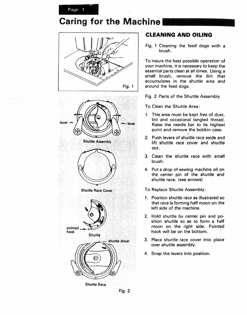 Caring for the machine, Cleaning and oiling | Kenmore 1250 User Manual | Page 43 / 47