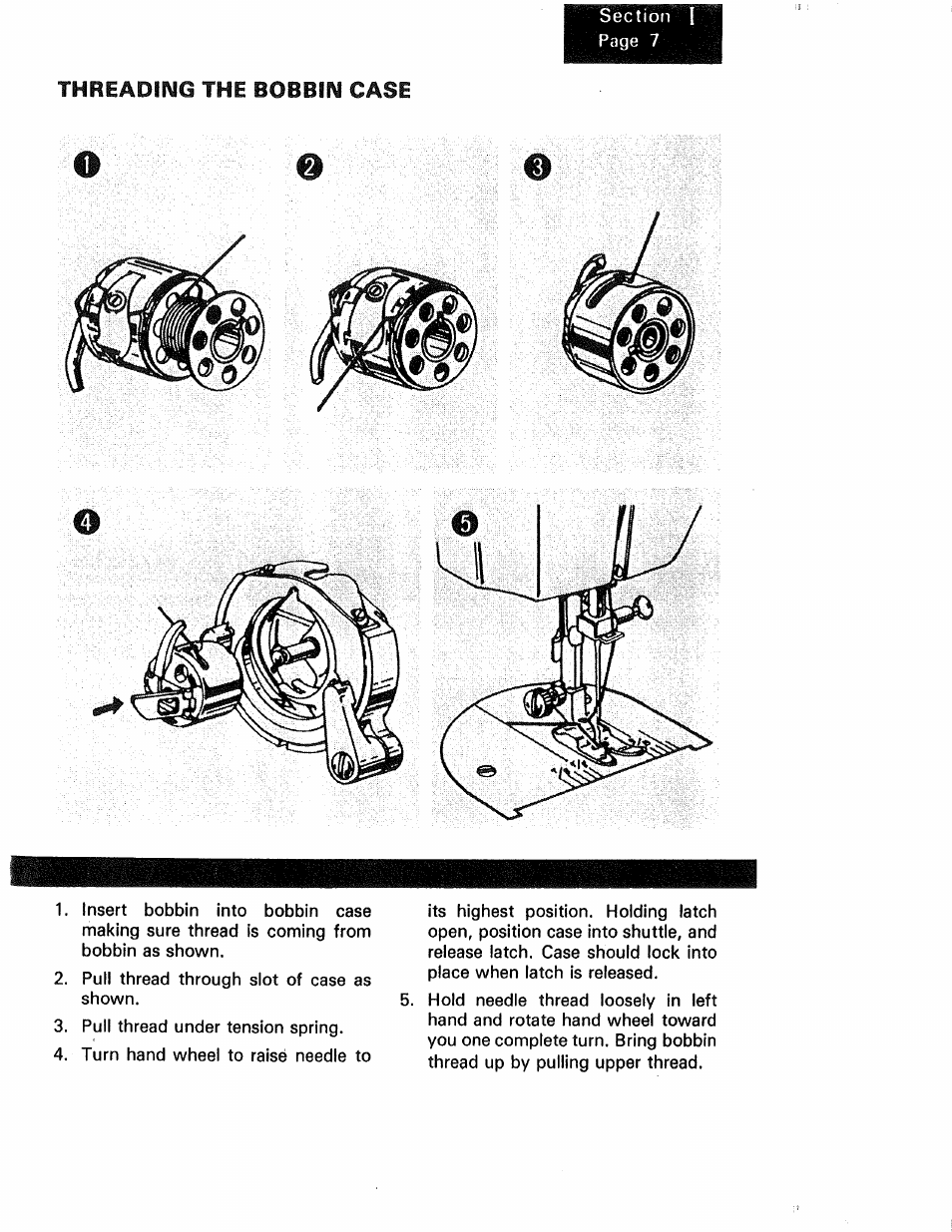 Threading the bobbin case, Threading the bobbin case e | Kenmore 1250 User Manual | Page 8 / 47