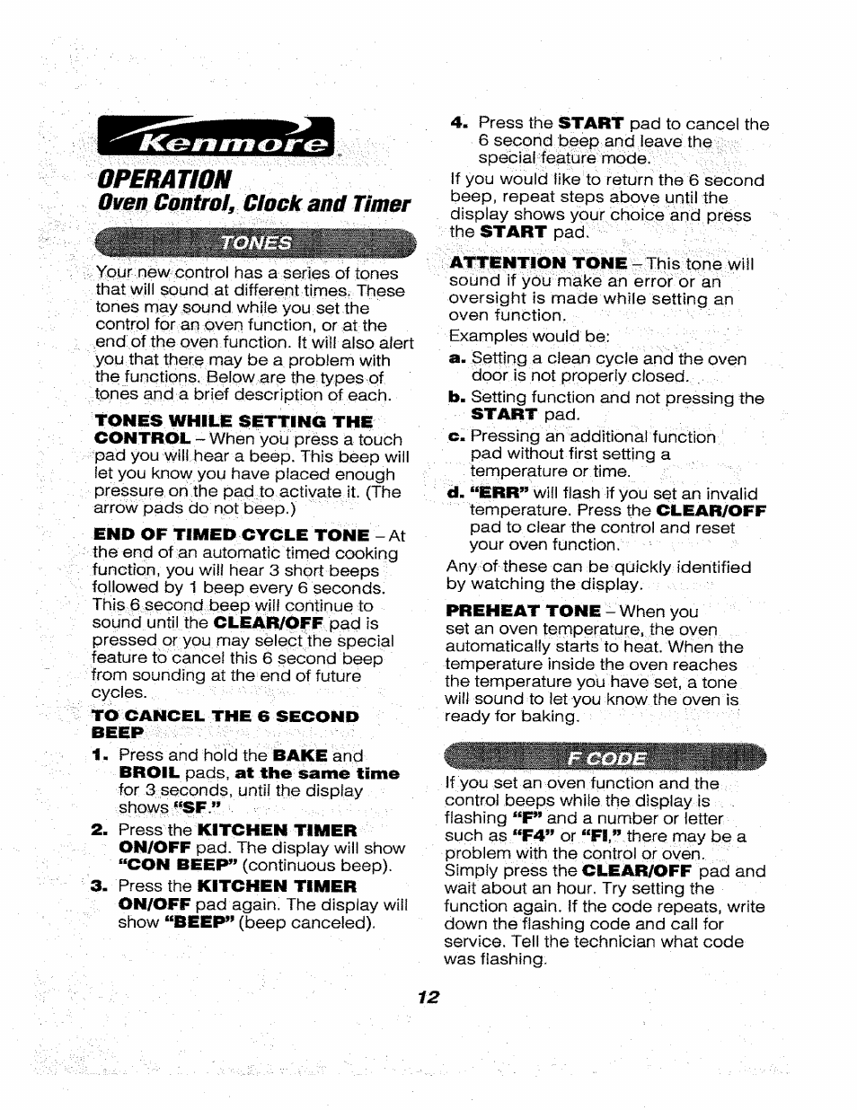 Operation | Kenmore 911.46565 User Manual | Page 12 / 30