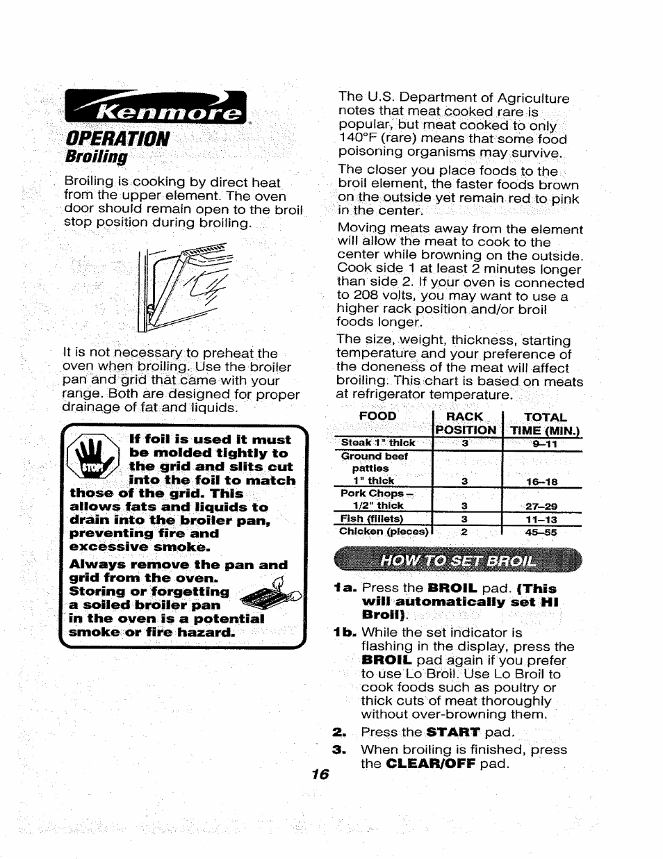 Operation, Broiling | Kenmore 911.46565 User Manual | Page 16 / 30