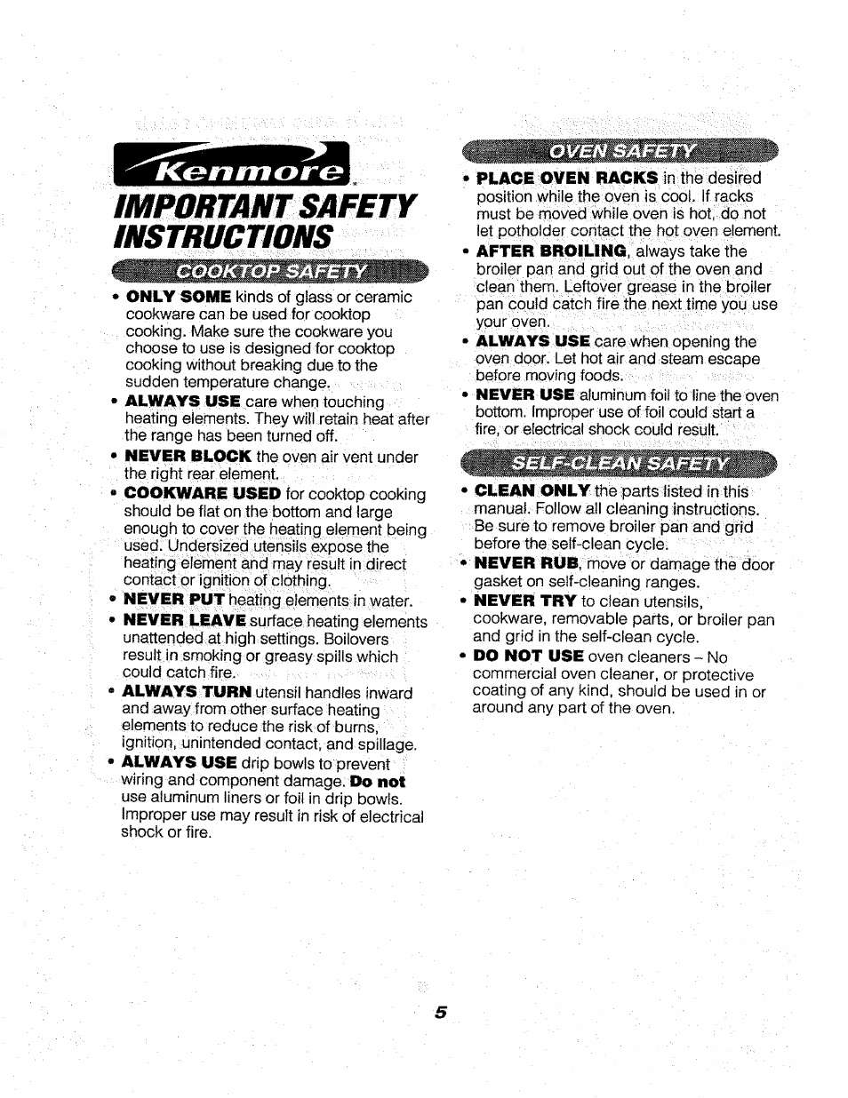 Instructions, Place:wen r^ics;inithe^:des | Kenmore 911.46565 User Manual | Page 5 / 30