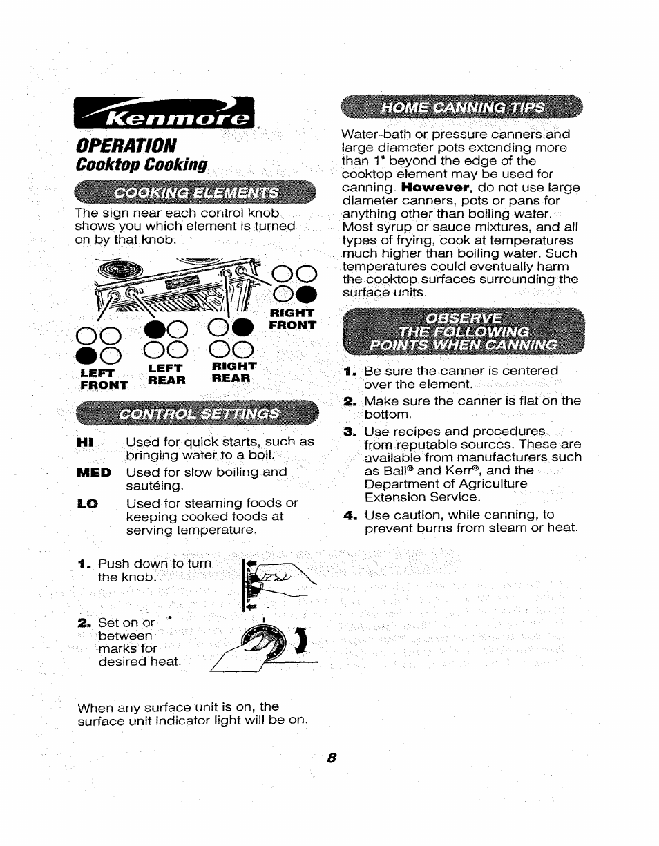 Operation | Kenmore 911.46565 User Manual | Page 8 / 30