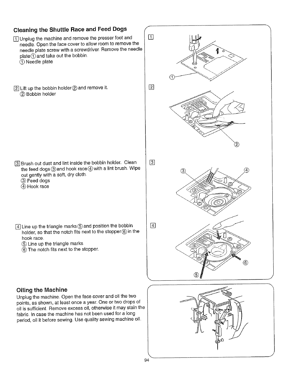 Oiling the iviachine, Oiling the machine | Kenmore 385.162213 User Manual | Page 106 / 111