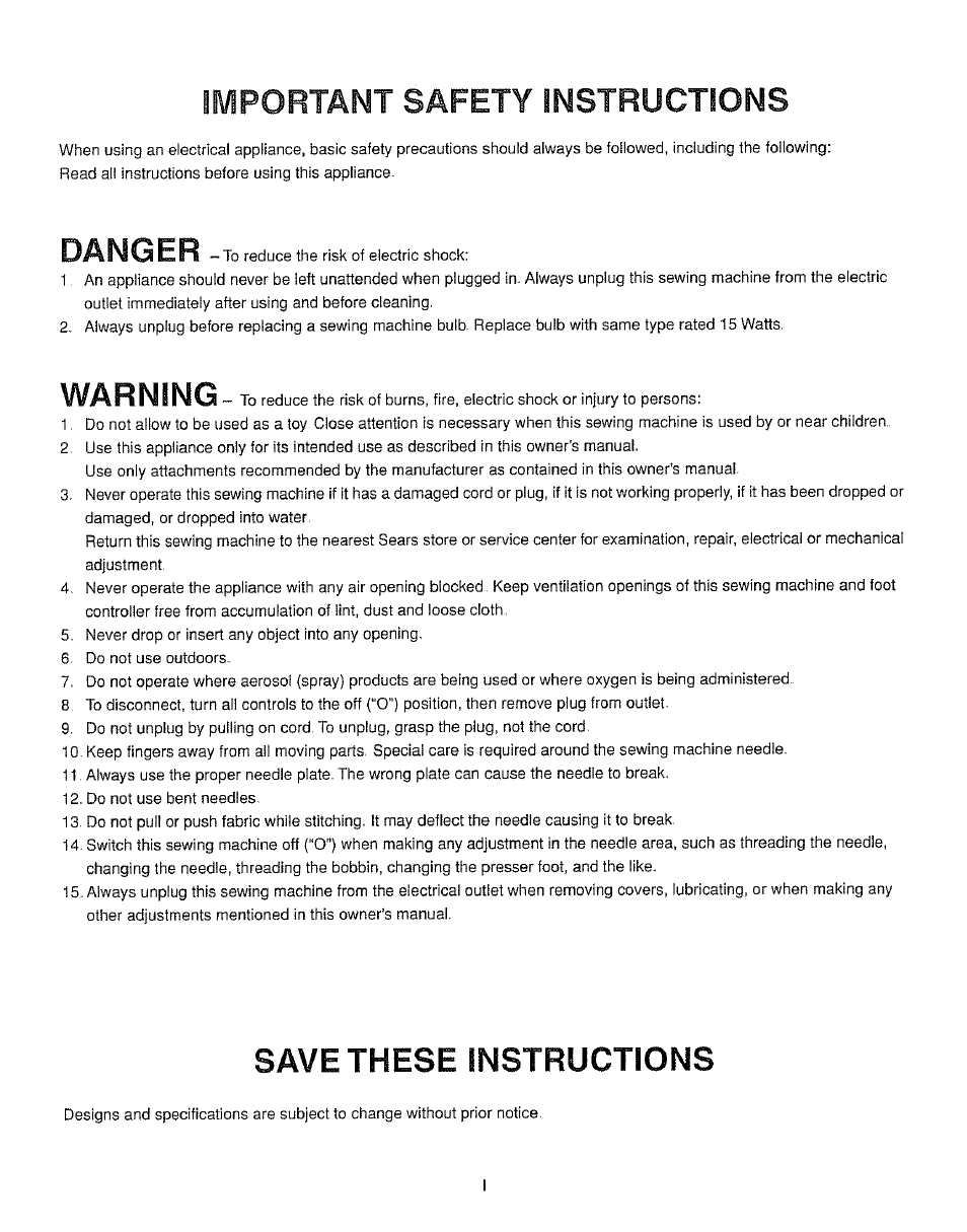 Important safety instructions, Danger, Warning | Save these instructions | Kenmore 385.162213 User Manual | Page 2 / 111