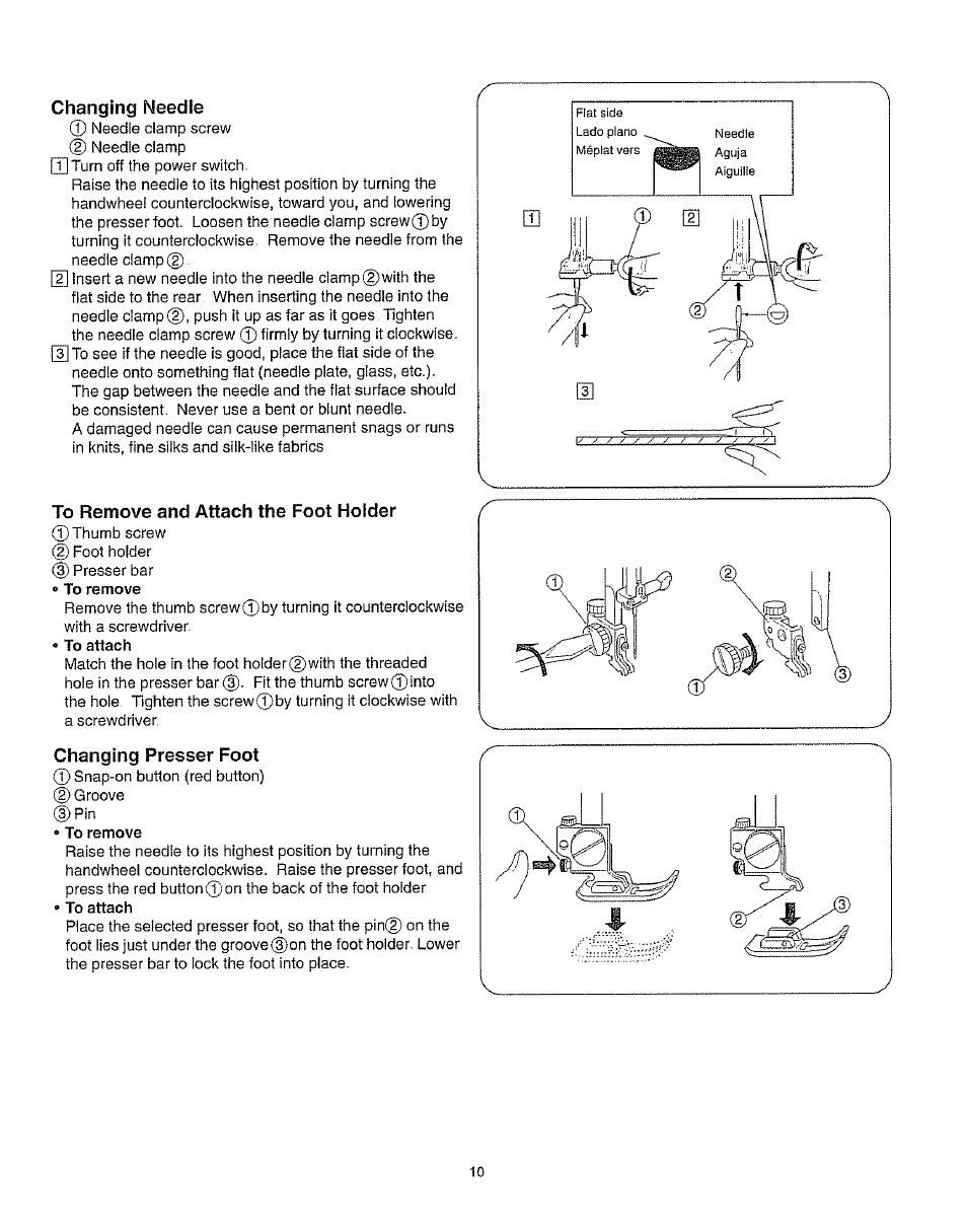 Changing needle, To remove and attach the foot holder, Changing presser foot | Changing presser foot 0 | Kenmore 385.162213 User Manual | Page 22 / 111