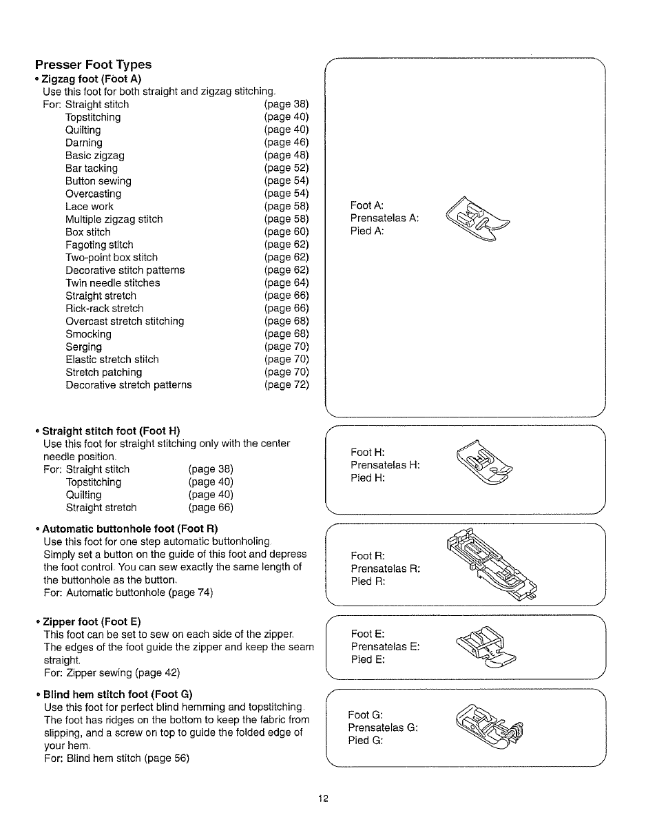 Presser foot types, Presser foot lifter | Kenmore 385.162213 User Manual | Page 24 / 111