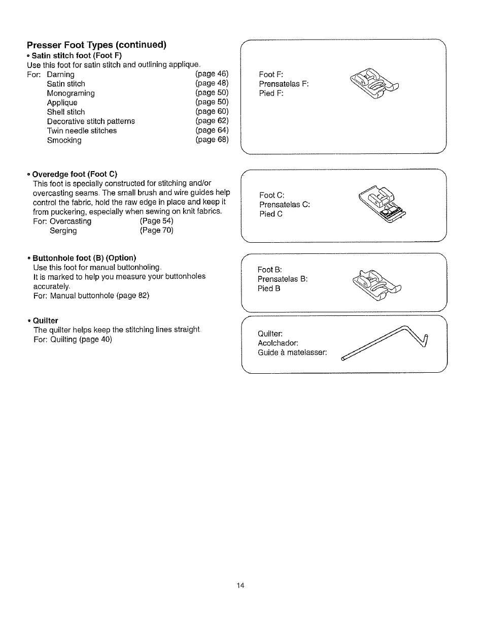 Presser foot types (continued) | Kenmore 385.162213 User Manual | Page 26 / 111