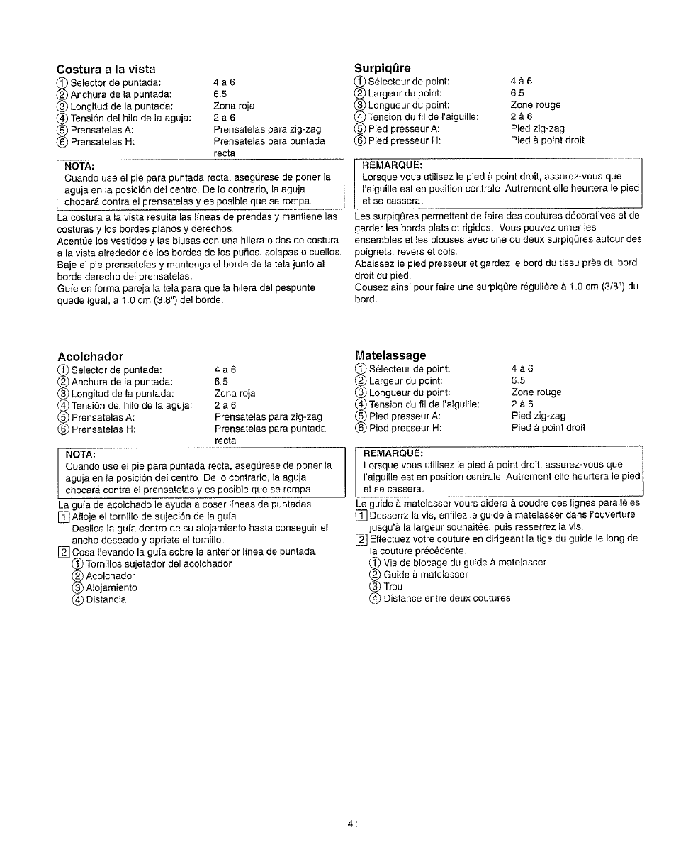 Costura a la vista, Surpiqûre, Acolchador | Matelassage | Kenmore 385.162213 User Manual | Page 53 / 111