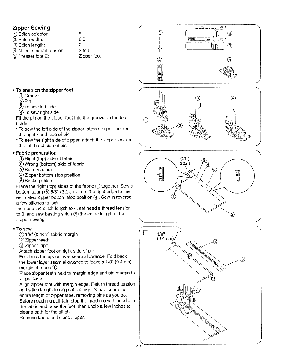 Zipper sewing, Zipper sewing -44 | Kenmore 385.162213 User Manual | Page 54 / 111