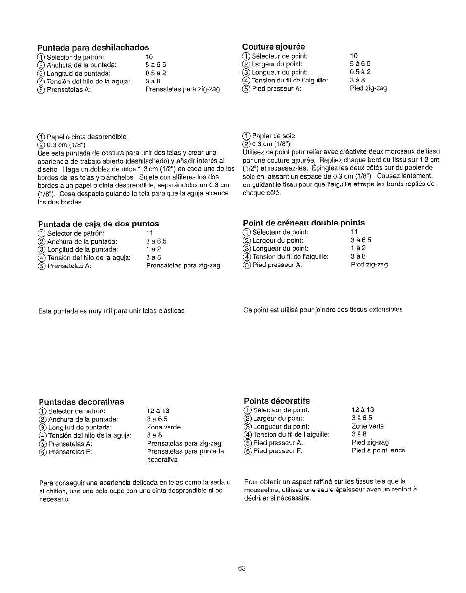 Couture ajourée, Puntada de caja de dos puntos | Kenmore 385.162213 User Manual | Page 75 / 111