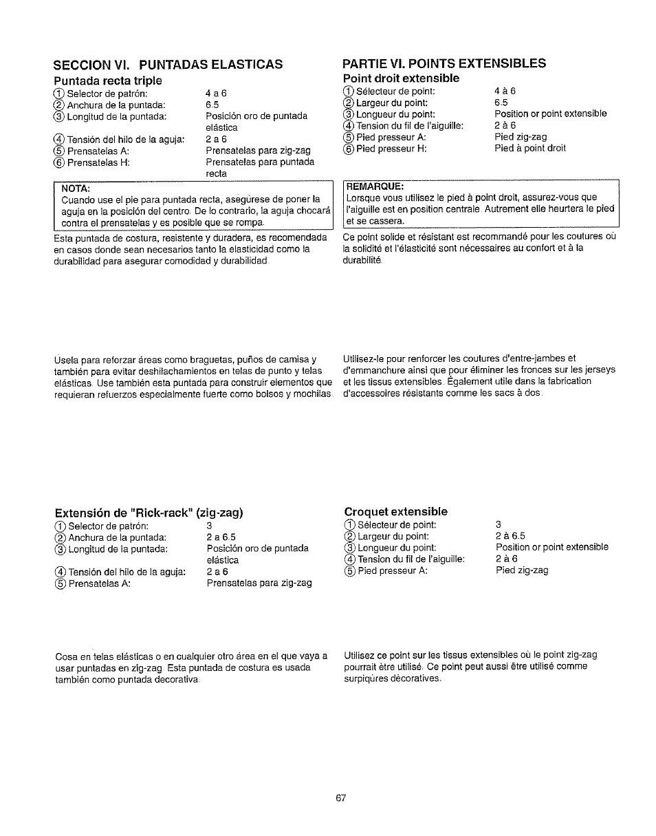 Seccion vi. puntadas elasticas, Puntada recta triple | Kenmore 385.162213 User Manual | Page 79 / 111