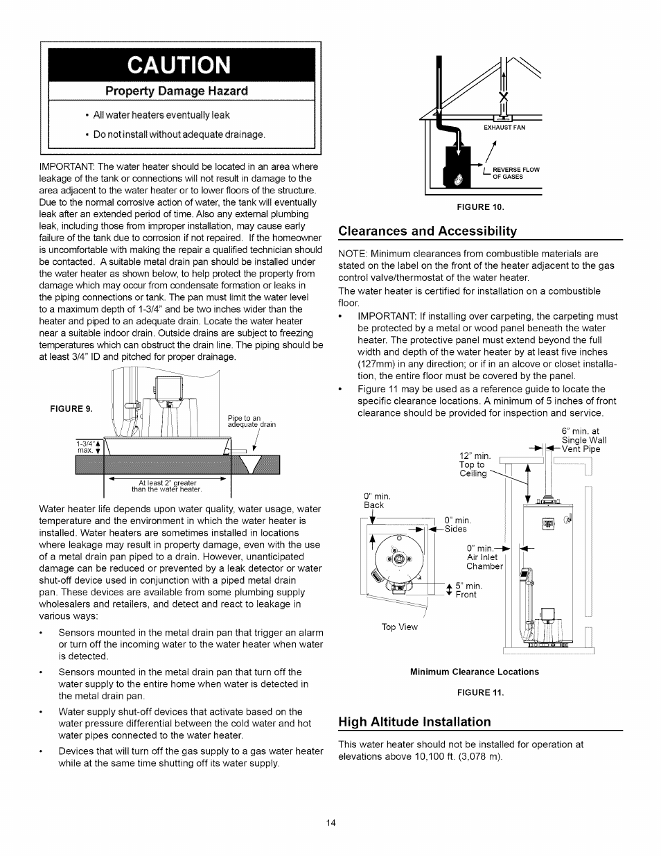 Property damage hazard, Clearances and accessibility, High altitude installation | Kenmore ELITE 153.33264 User Manual | Page 14 / 44