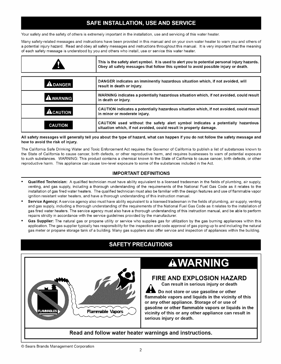 Safe installation, use and service, Safety precautions, Awarning | Kenmore ELITE 153.33264 User Manual | Page 2 / 44