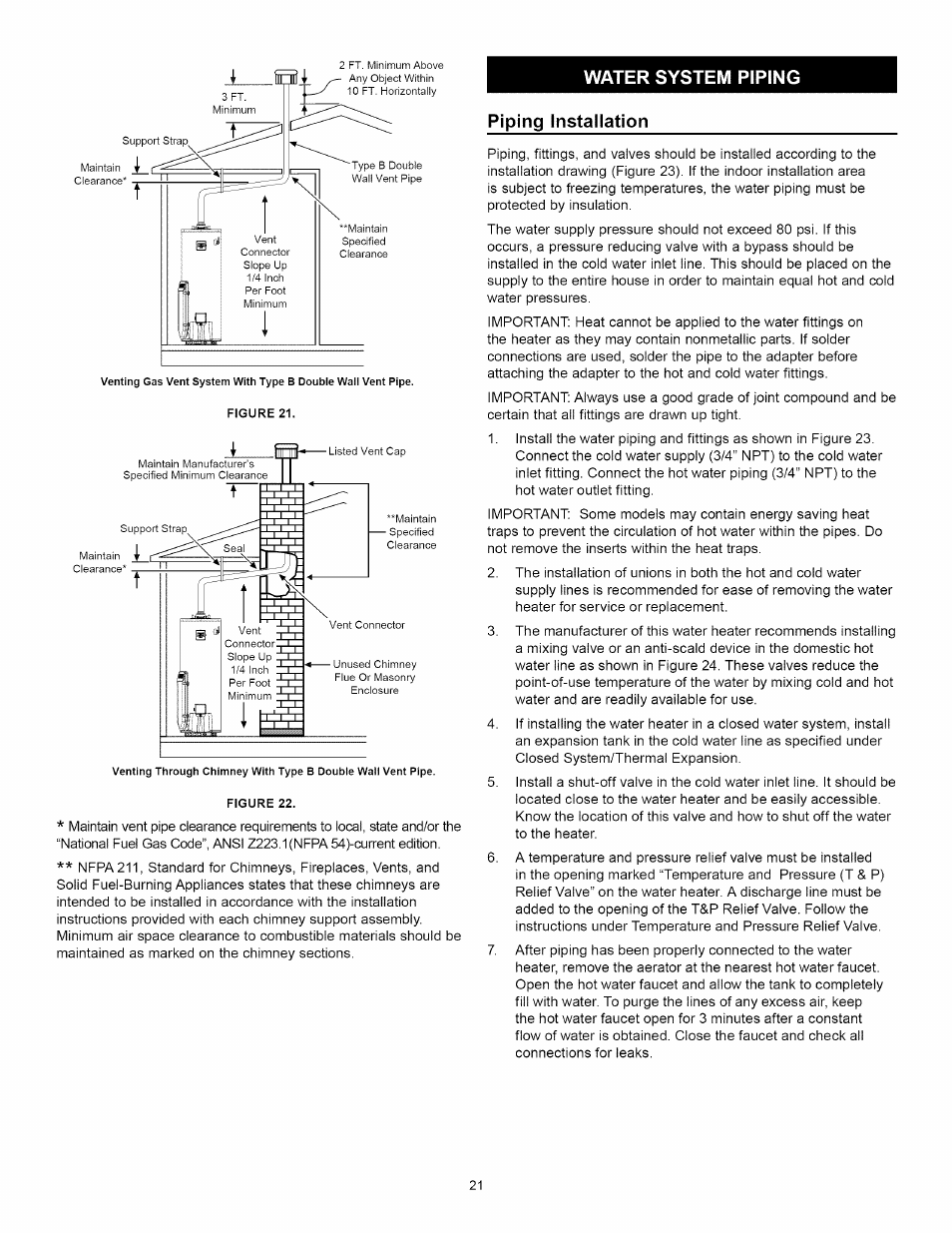 Water system piping, Piping installation, Water system piping -22 | Kenmore ELITE 153.33264 User Manual | Page 21 / 44