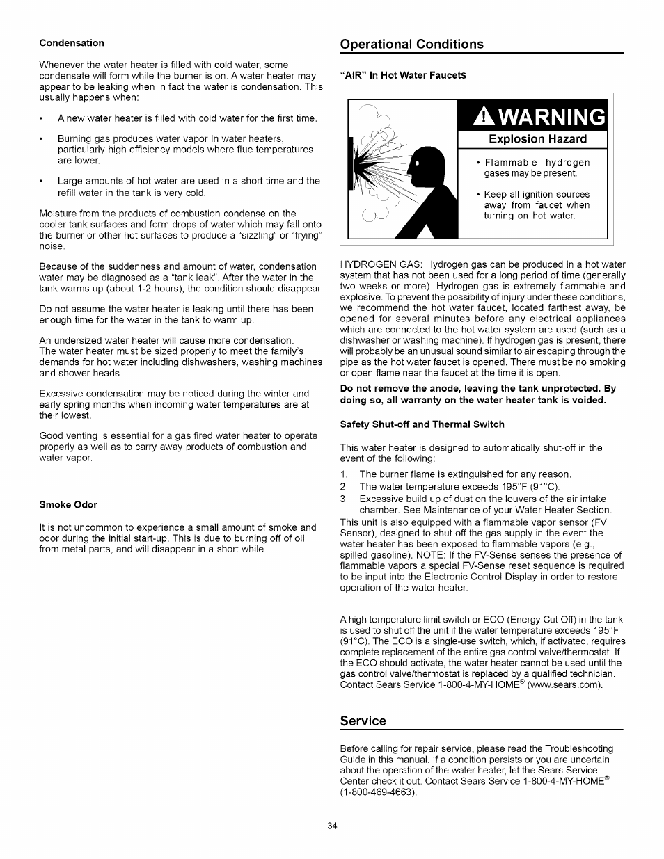 Explosion hazard, Service, Warning | Kenmore ELITE 153.33264 User Manual | Page 34 / 44