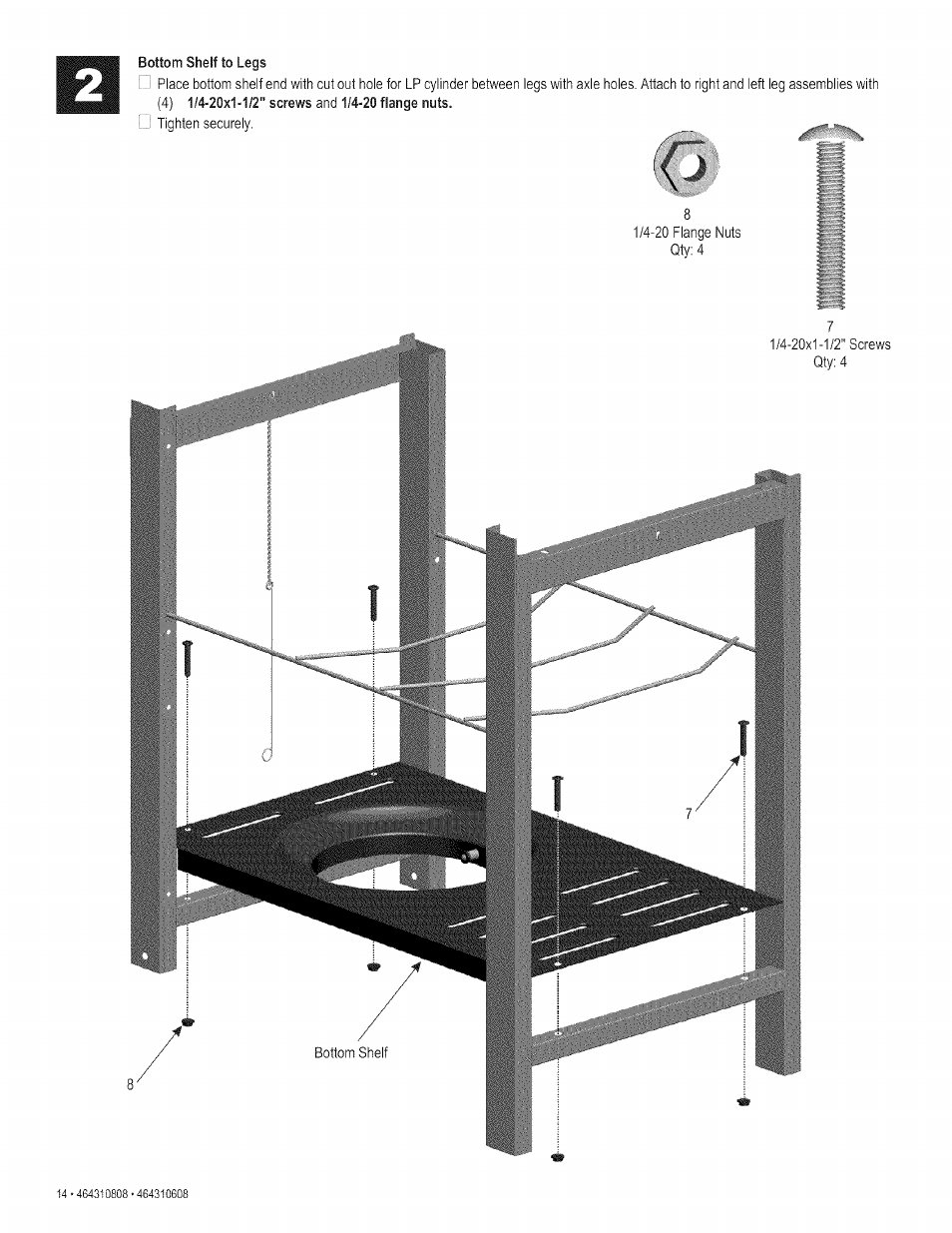 Bottom shelf to legs | Kenmore 415.161278 User Manual | Page 14 / 28