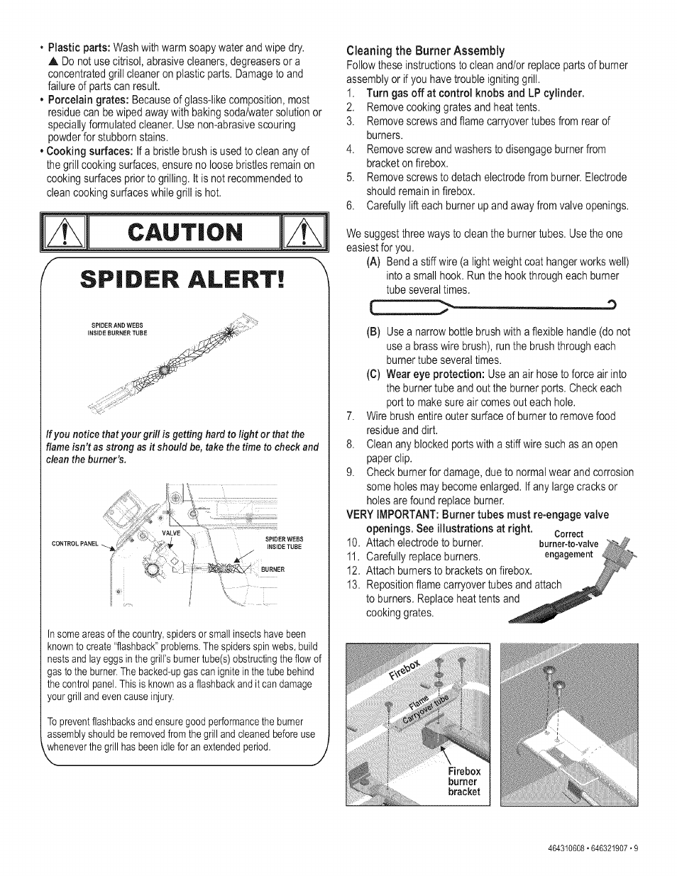 Spider alert, Cleaning the burner assembly, Caution spider alert | Kenmore 415.161278 User Manual | Page 9 / 28