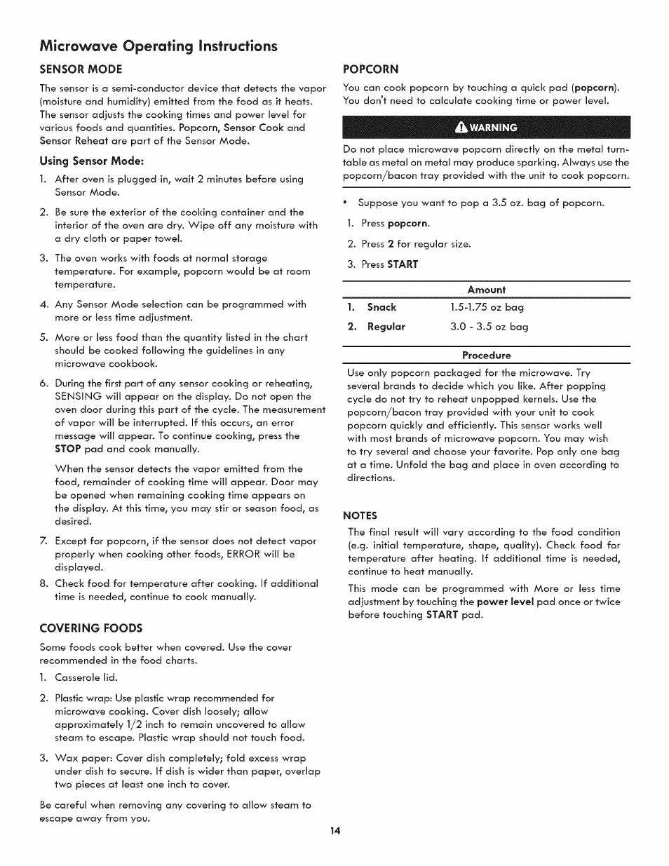 Microwave operating instructions | Kenmore ELITE 790.488 User Manual | Page 14 / 46