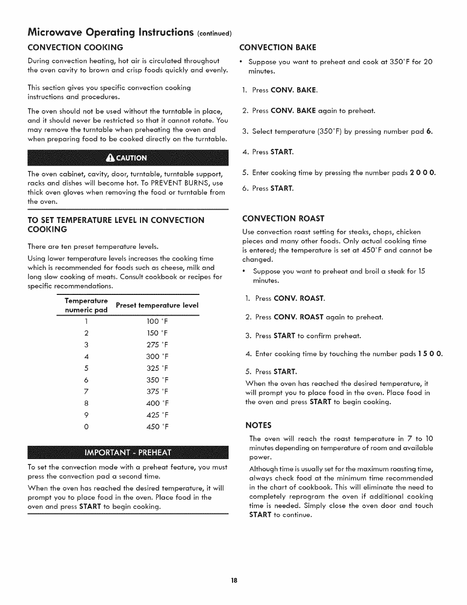 Temperature numeric pad, Microwave operating instructions | Kenmore ELITE 790.488 User Manual | Page 18 / 46