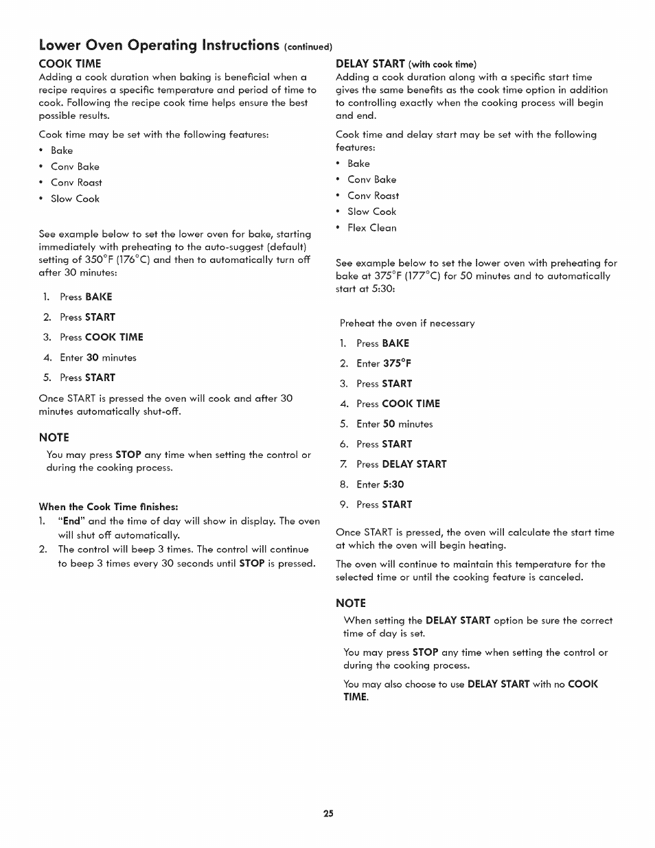 When the cook time finishes, Lower oven operating instructions | Kenmore ELITE 790.488 User Manual | Page 25 / 46