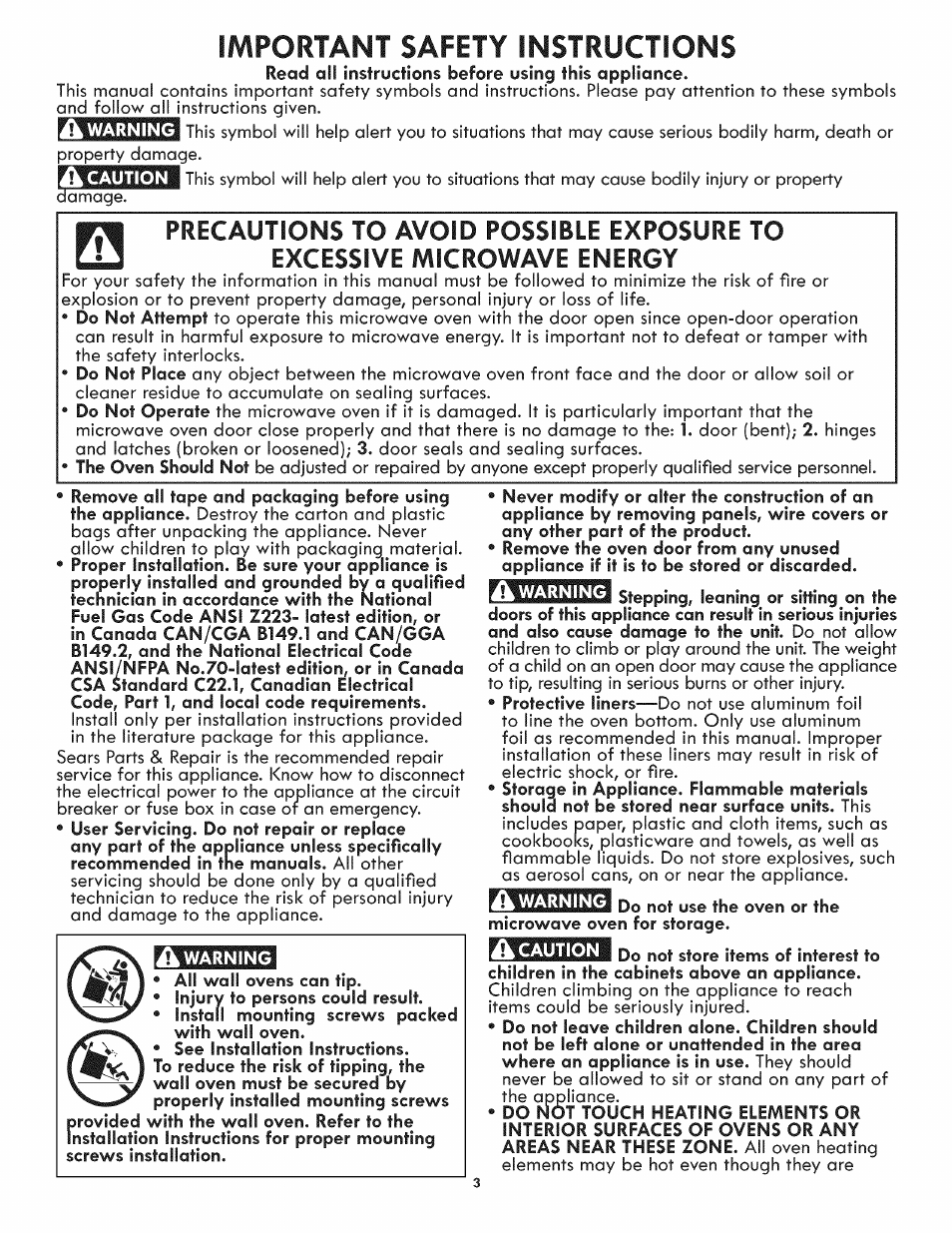 Important safety instructions | Kenmore ELITE 790.488 User Manual | Page 3 / 46